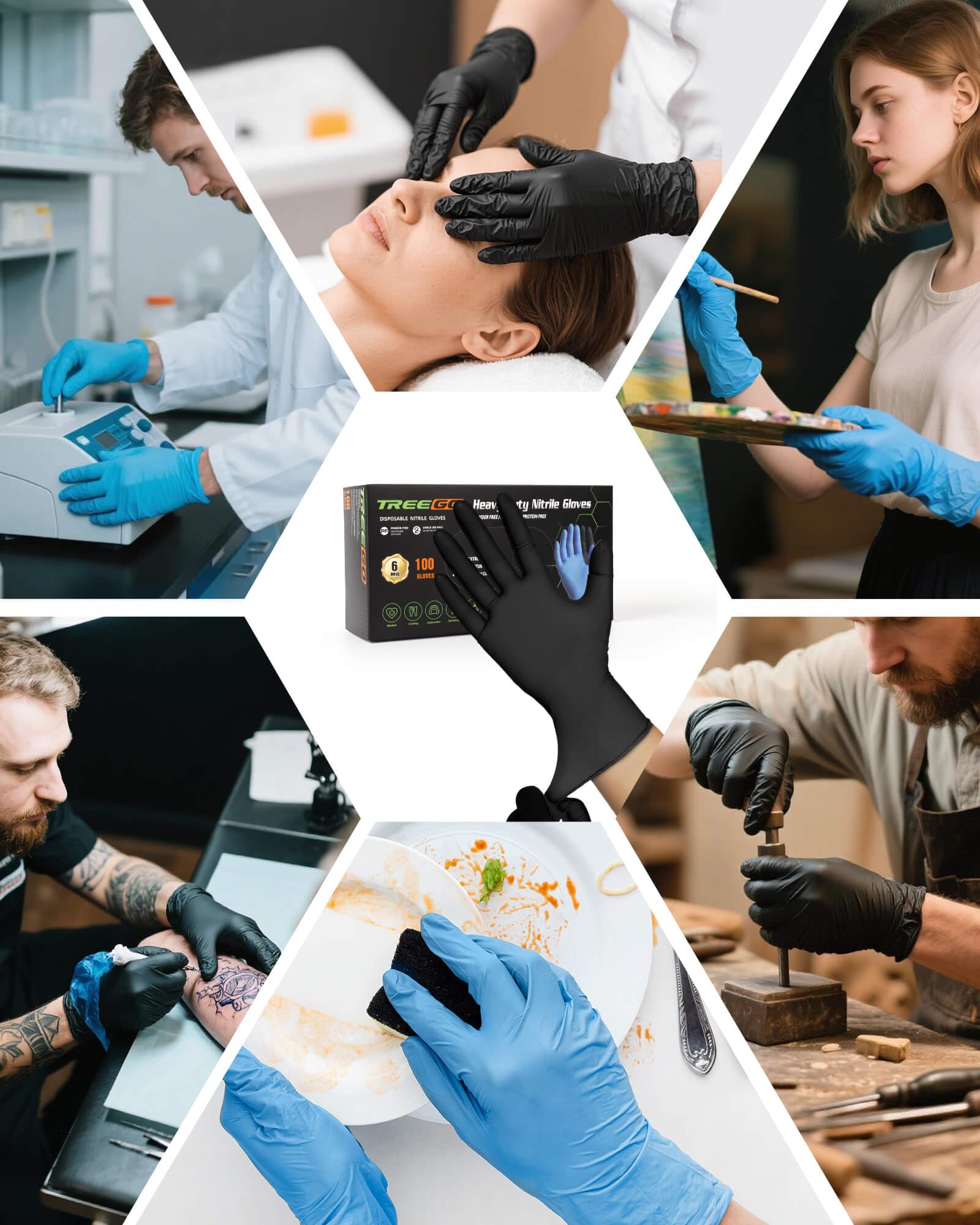 TREEGO Black Nitrile Gloves 6 Mil, Durable Disposable Latex-Free Gloves — Textured Grip Mechanic Gloves for Garage, Repair & Cleaning, XL, 50 Count
