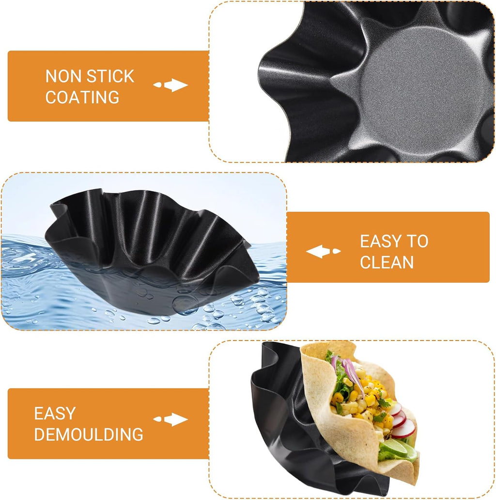 MVVM Taco Salad Bowl Maker - 6 Pcs Carbon Steel Tortilla Shell Pans for Perfectly Fried Salads