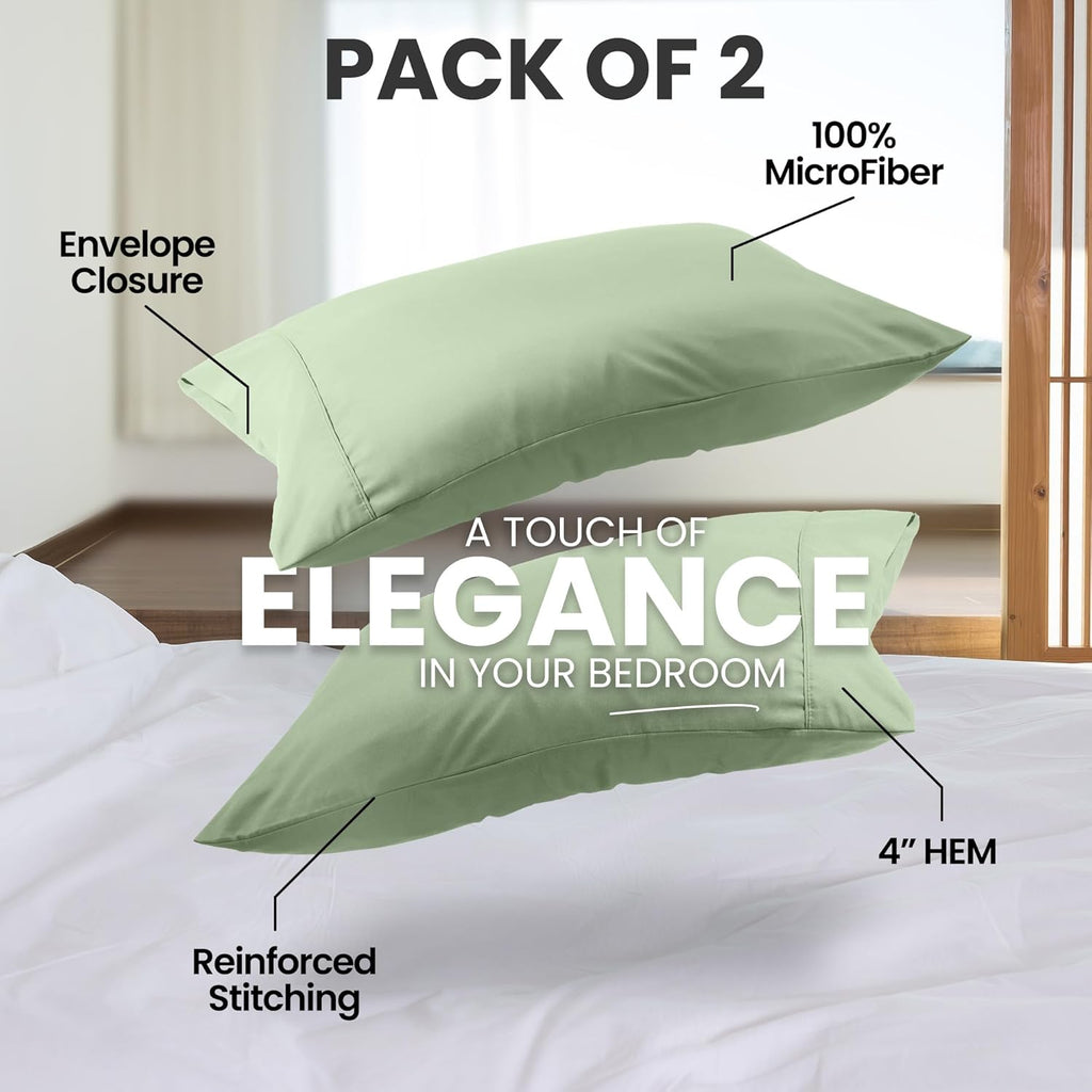 Utopia Bedding Pillow Cases - Soft Brushed Microfiber 2-Pack | Oeko-TEX Certified, 20x26 Inches (Sage)