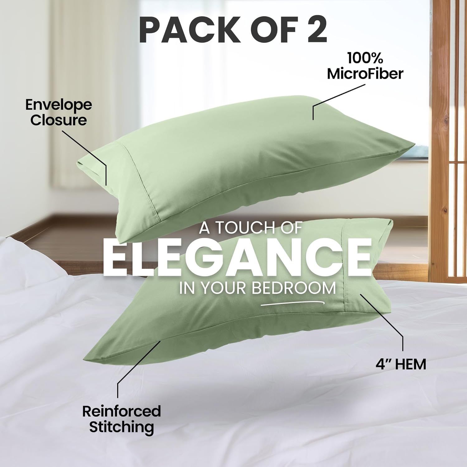 Utopia Bedding King Pillow Cases - Soft Brushed Microfiber - 2 Pack, 20 X 40 Inches, Sage Color