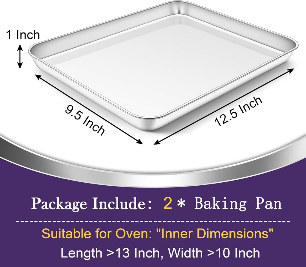 TeamFar Stainless Steel Toaster Oven Pan Set - Non-Toxic & Easy Clean | 12.5” x 9.5” x 1”