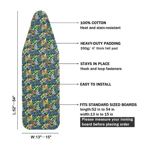 LCLW Ironing Board Cover and Pad Standard Size 15 x 54,3 Pairs of Hook and Loop Fastener Straps,Elastic Edges,Cotton Iron Board Cover with Scorch Resistant Thick Padding (Pattern C)