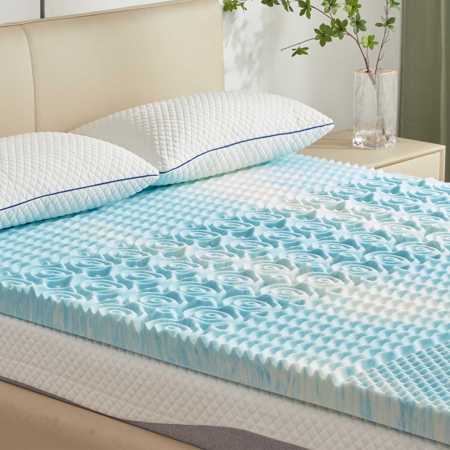 SINWEEK 2-Inch Memory Foam Mattress Topper - 5-Zone Pressure Relief, CertiPUR-US Certified, Twin Size Blue