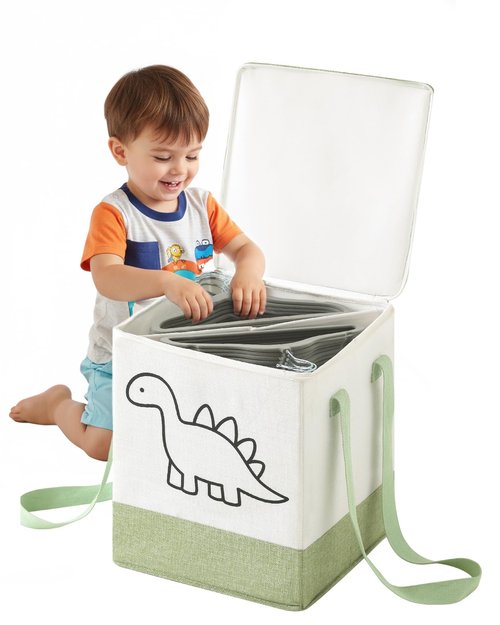 Qozary Kids Hanger Organizer Bag - Rigid Baby Hanger Storage Containers with Lid for Dustproof, Organizers and Storage Box for Closet Laundry Room, Foldable Bin with Carry Handle for Space Saver