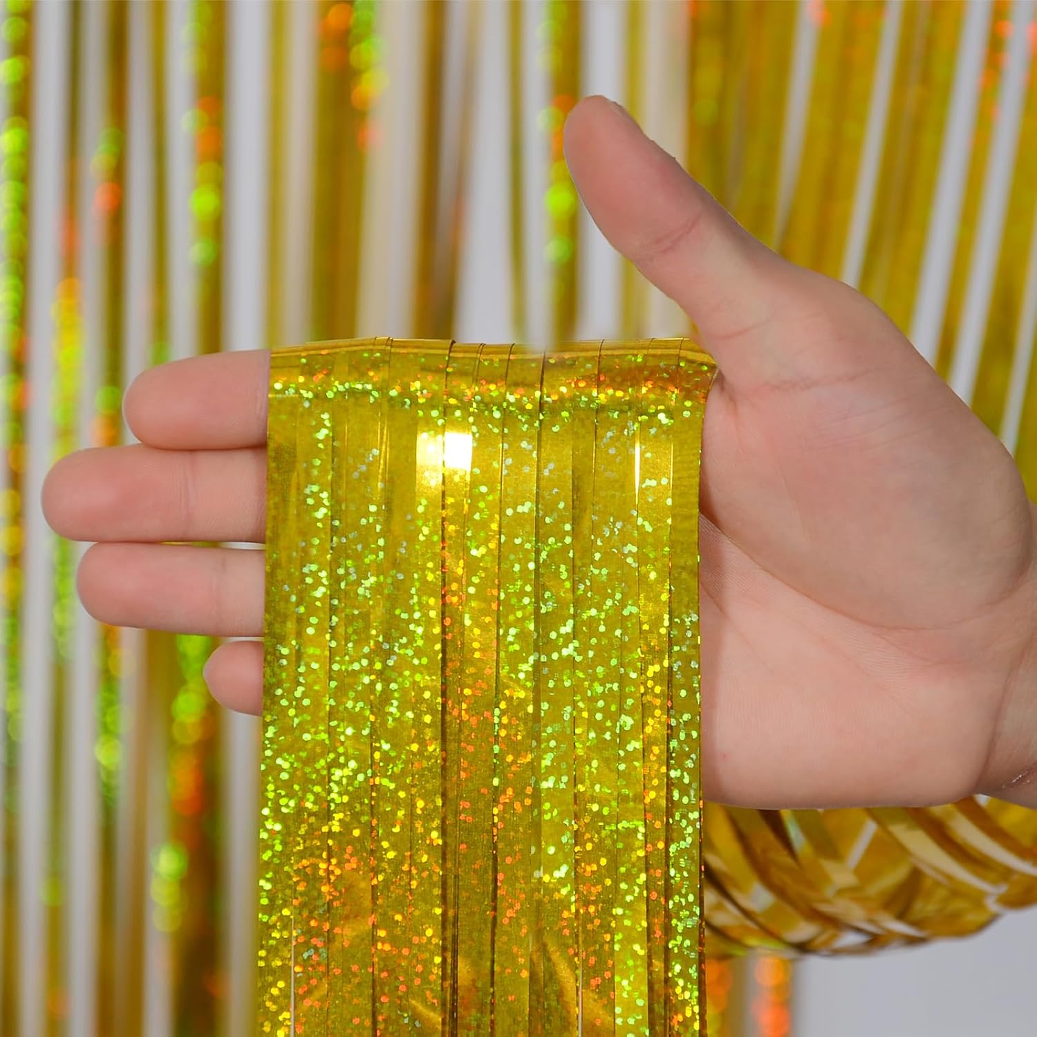 Melsan Graduation Decorations 2026 - Foil Fringe Curtains | 3 Pack Gold Tinsel Backdrop 3.2 x 8.2 ft