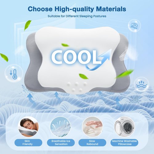 Cervical Pillow for Neck Pain Relief, Cooling Contour Memory Foam Pillows Support Odorless Ergonomic Neck Pillow Adjustable Orthopedic Bed Pillow for Side Back Stomach Sleeper,Gift Ideal