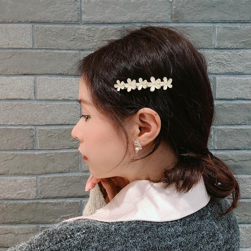 Sluswallow Golden Flower Opal Hair Clips Set - Sparkly Wedding Barrettes