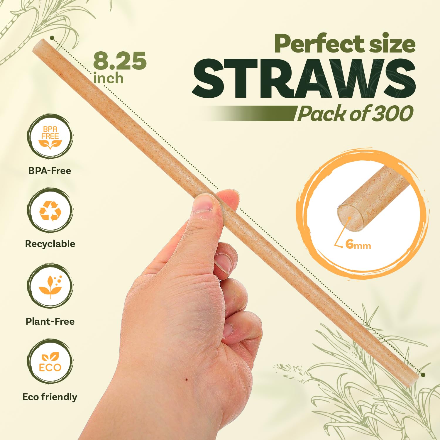 Weemium Sugarcane Straws [300 Pack] 8.25" | FSC Certified 100% Compostable Straws Disposable for Warm and Cold Drinks | Plastic-free & Biodegradable Packaging | Eco friendly made with Sugarcane Fiber