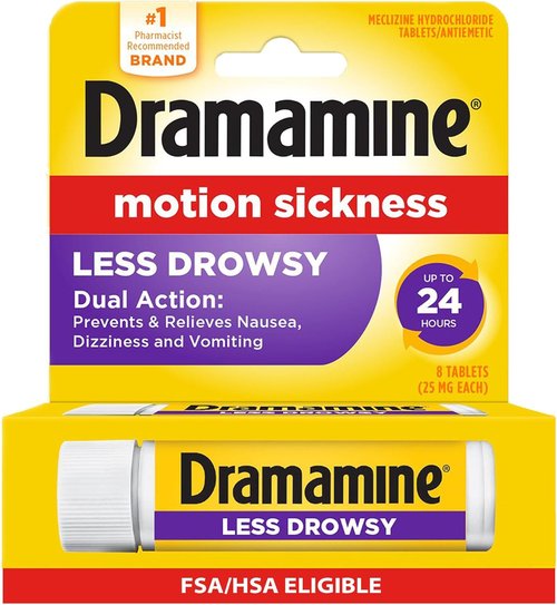 Dramamine Motion Sickness Relief - Less Drowsy Travel Vial - 8 Count Multicolor Pack