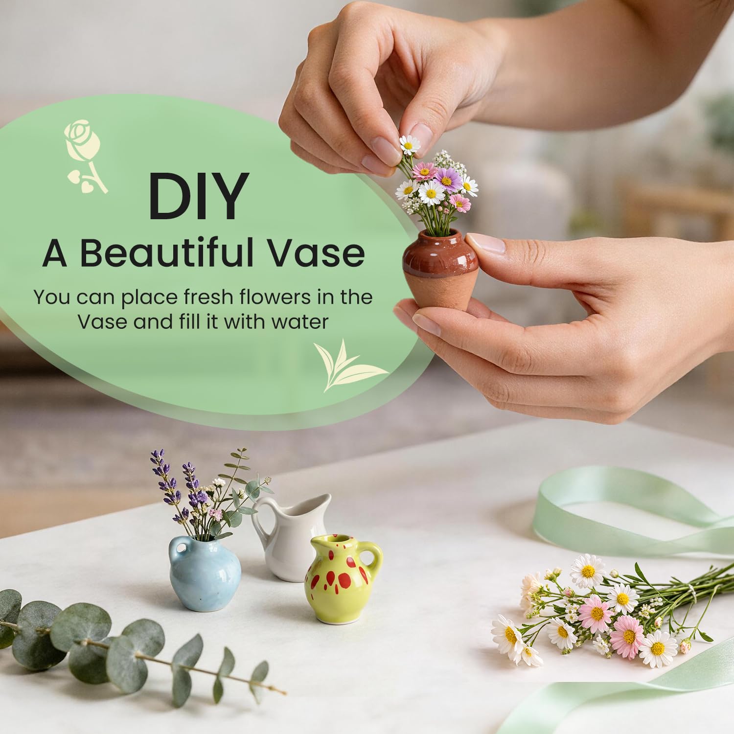 Cute Mini Ceramic Vase Magnets for Fridge, Funny Small Plant Magnets, Tiny 3D Plant Vase for Refrigerator Decoration Kitchen Locker Kitchen Office (8 Pack)