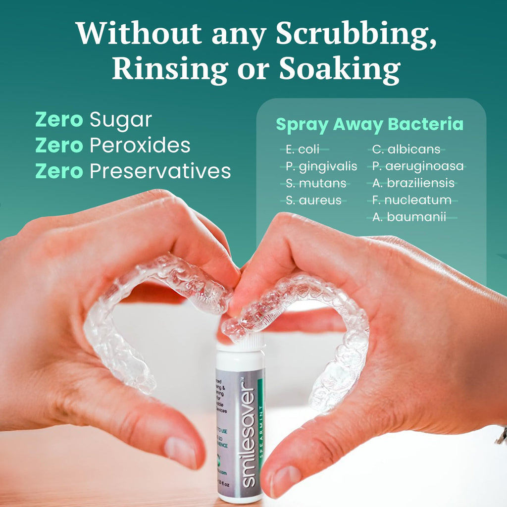 Smilesaver Retainer Cleaner Spray – Invisalign, Mouth Guard, and Denture Cleaner – Quick Oral Care for Aligner & Retainer Hygiene – Natural, Portable & Minty Fresh Oral Care Products (1oz) (Pack of 2)