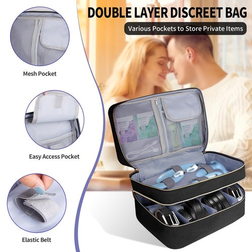 Adult Toy Storage Bag Lockable with 6 Pcs Drawstring Bags, Discreet Toy Gaming Storage Organizer Case, Private Toy Storage Bag Box for Women and Men