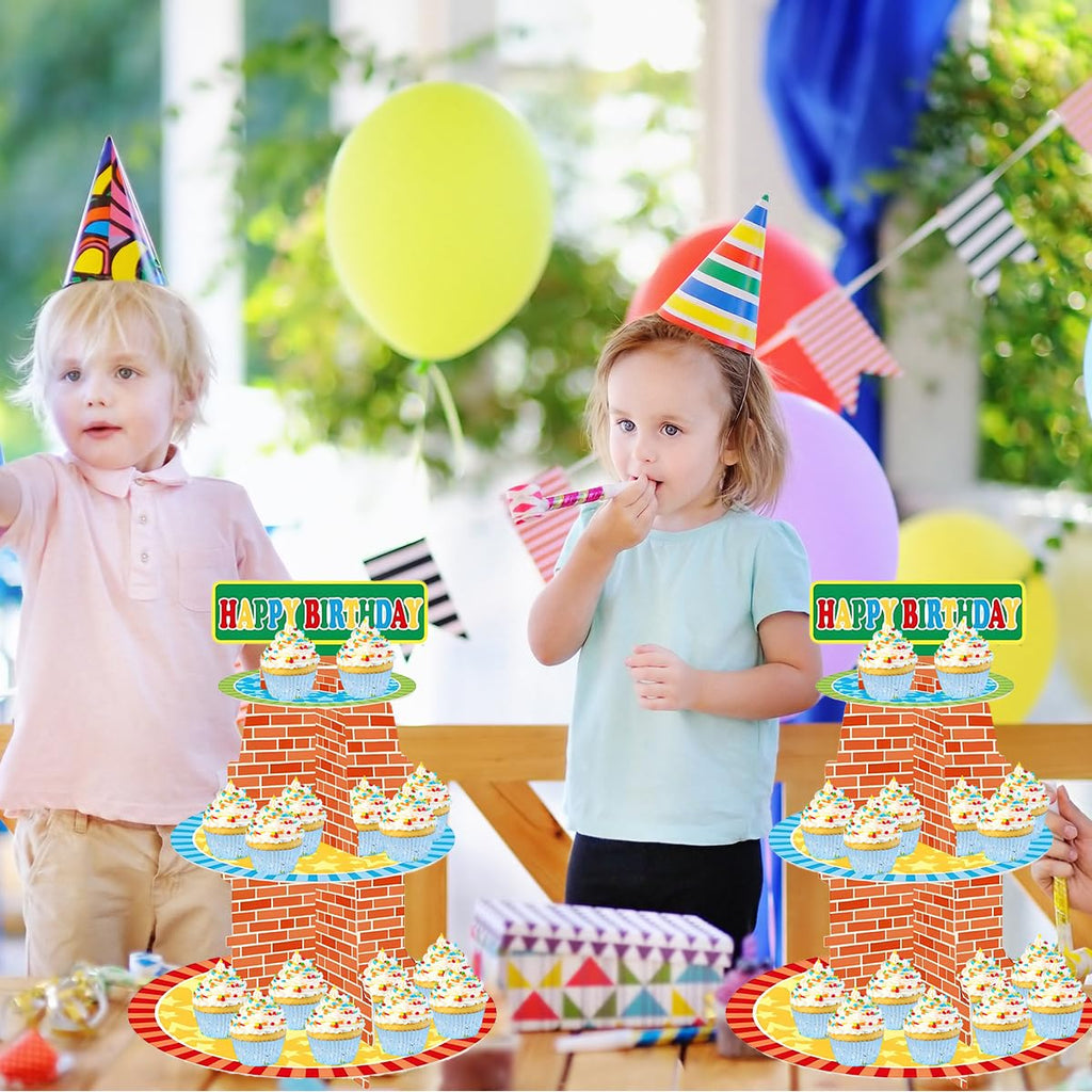 Red Brick Wall Birthday Cupcake Stand Party Supplies Decorations Three-Tiered Cupcake Stand Tower Tiered Dessert Stand