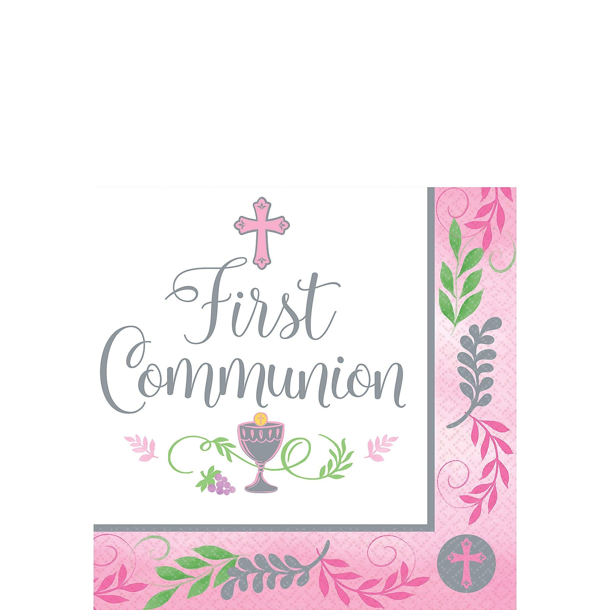 Amscan Communion Day Girl Beverage Napkins - 5" x 5", Pink, Pack of 36