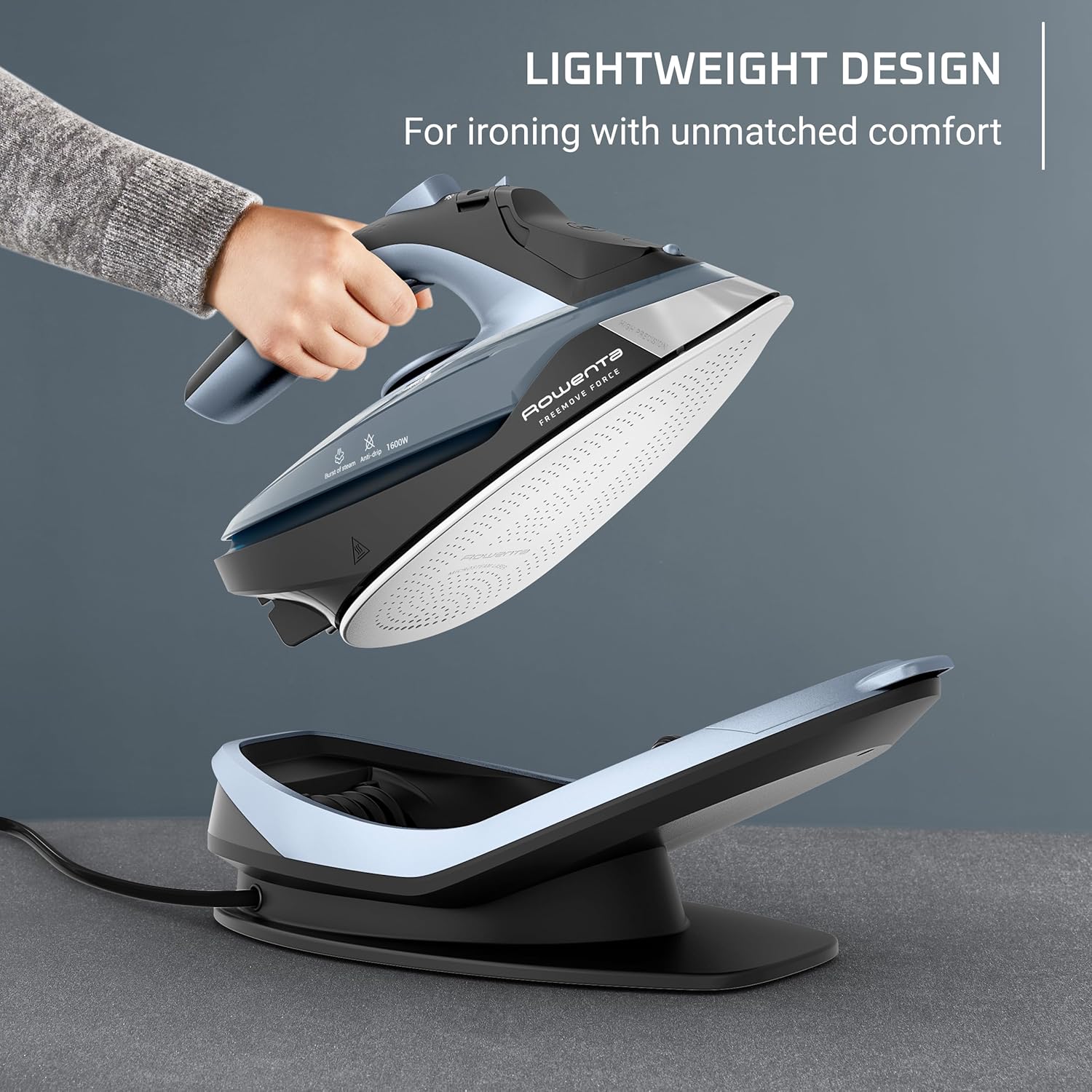 Rowenta Freemove Cordless Iron - 1600 Watts Rapid Heating Portable Steamer | Stainless Steel Soleplate, Blue