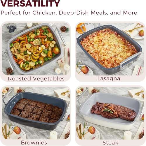 HONGBAKE Extra Large Nonstick Turkey Roasting Pan - 18.7x13.6 Inch Heavy Duty Steel with Rack & Wider Handles