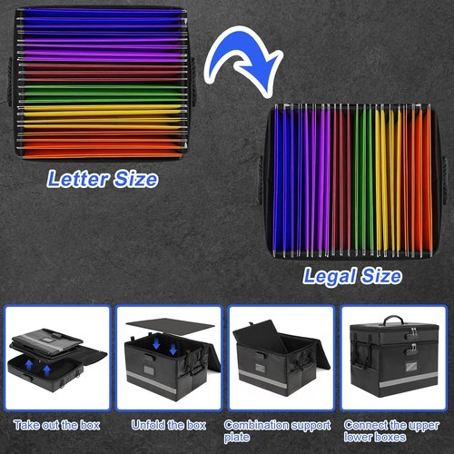 EXLIFBAG Fireproof File Box - Portable 2-Layer Document Organizer with Lock & Handle for Home Office