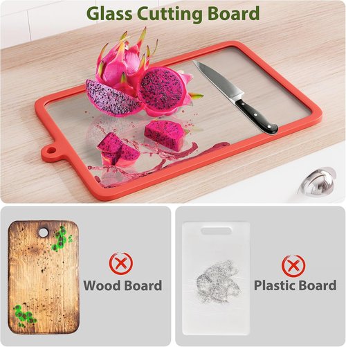Freshmage Glass Cutting Boards - 2-Piece Non-Slip Chopping Board Set | Dishwasher-Safe Clear Design for Kitchen Prep & Serving