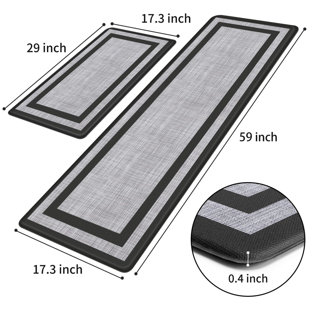 Mattitude Kitchen Mats Set of 2 Cushioned Rugs Anti-Fatigue Mats for Kitchen Floor,Waterproof Non-Slip Mats and Rugs Set for Office,Floor,Laundry 17.3"×29"+17.3"×59",Black