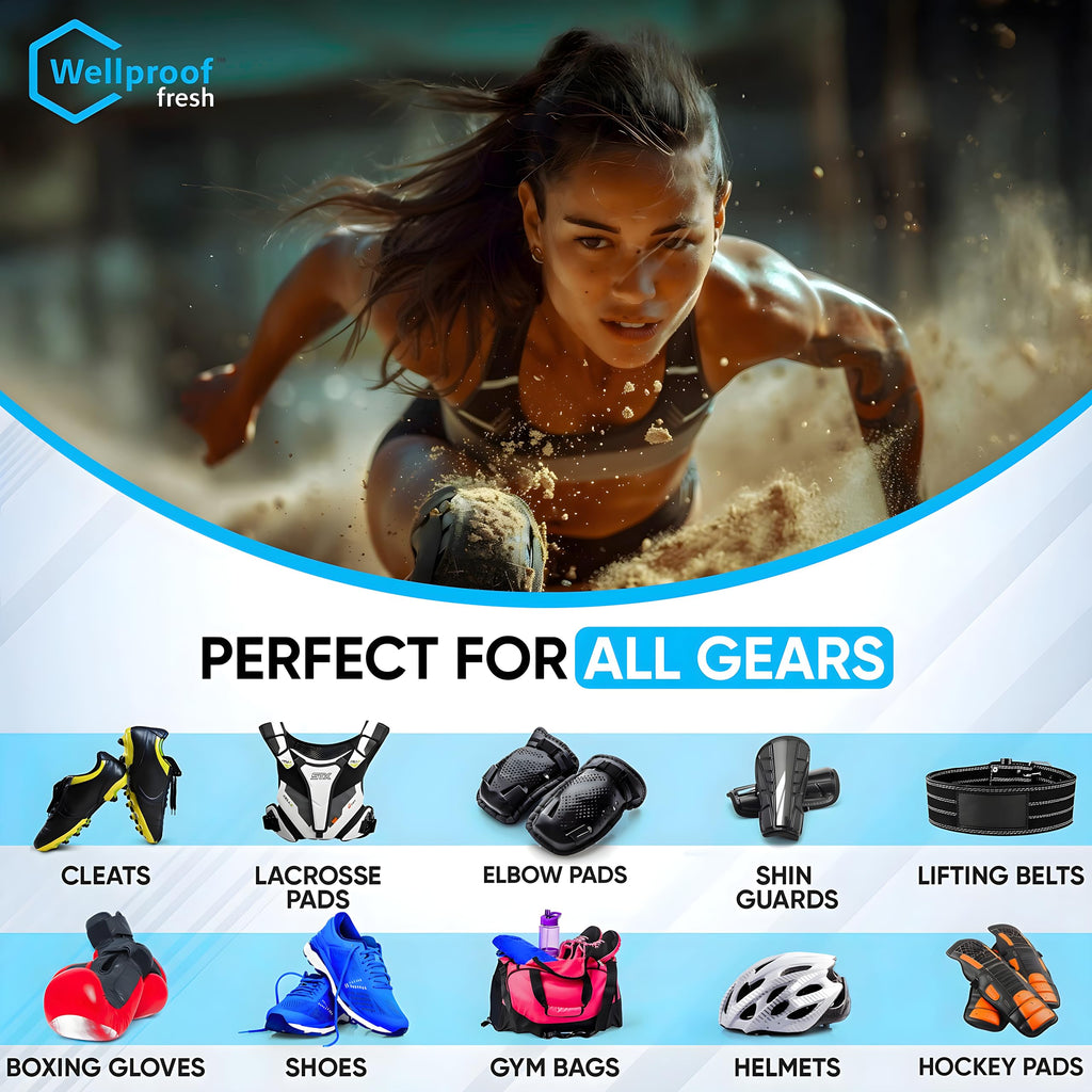 Wellproof 2-in-1 Sports Gear Cleaner & Odor Eliminator - 3X Powerful Nano-Enzyme Deodorizer for Athletic Gear, Baseball, Hockey, Football, Boxing, MMA, Gym Bag | Plant-Based | Remove Stink & Dirt