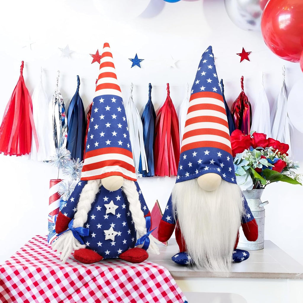 Regine Switzerland Patriotic USA Gnomes - 250th Anniversary Home Decor - Red, White & Blue Figurines for 4th of July Celebrations