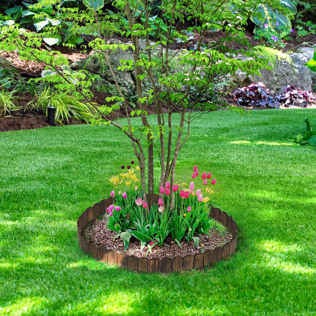 Sturdy Landscape Edging by [Brand Name] - 9.6ft Anti-Corrosive Wood Garden Border | Low-Profile Design for Flower Beds
