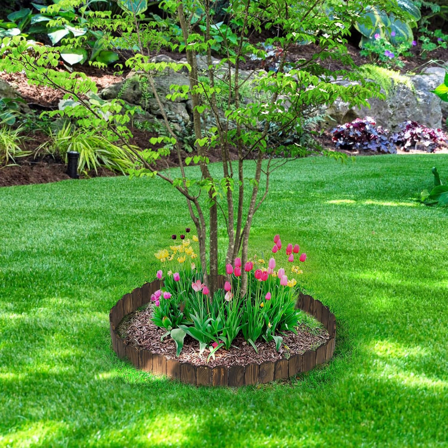 Sturdy Landscape Edging by [Brand Name] - 9.6ft Anti-Corrosive Wood Garden Border | Low-Profile Design for Flower Beds