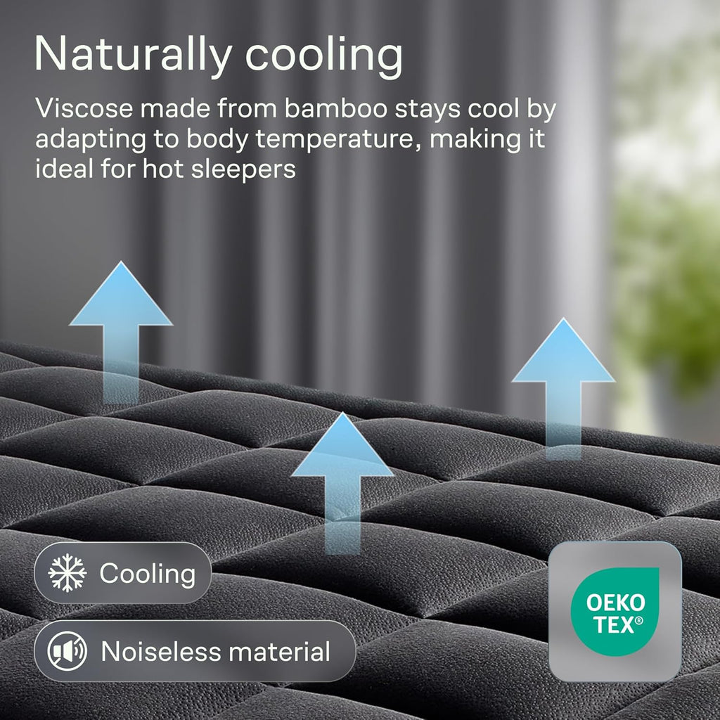 Niagara Ultra Soft Twin Size Mattress Topper - Bamboo Viscose Pillow Top for Back Pain Relief | Naturally Cooling, Black