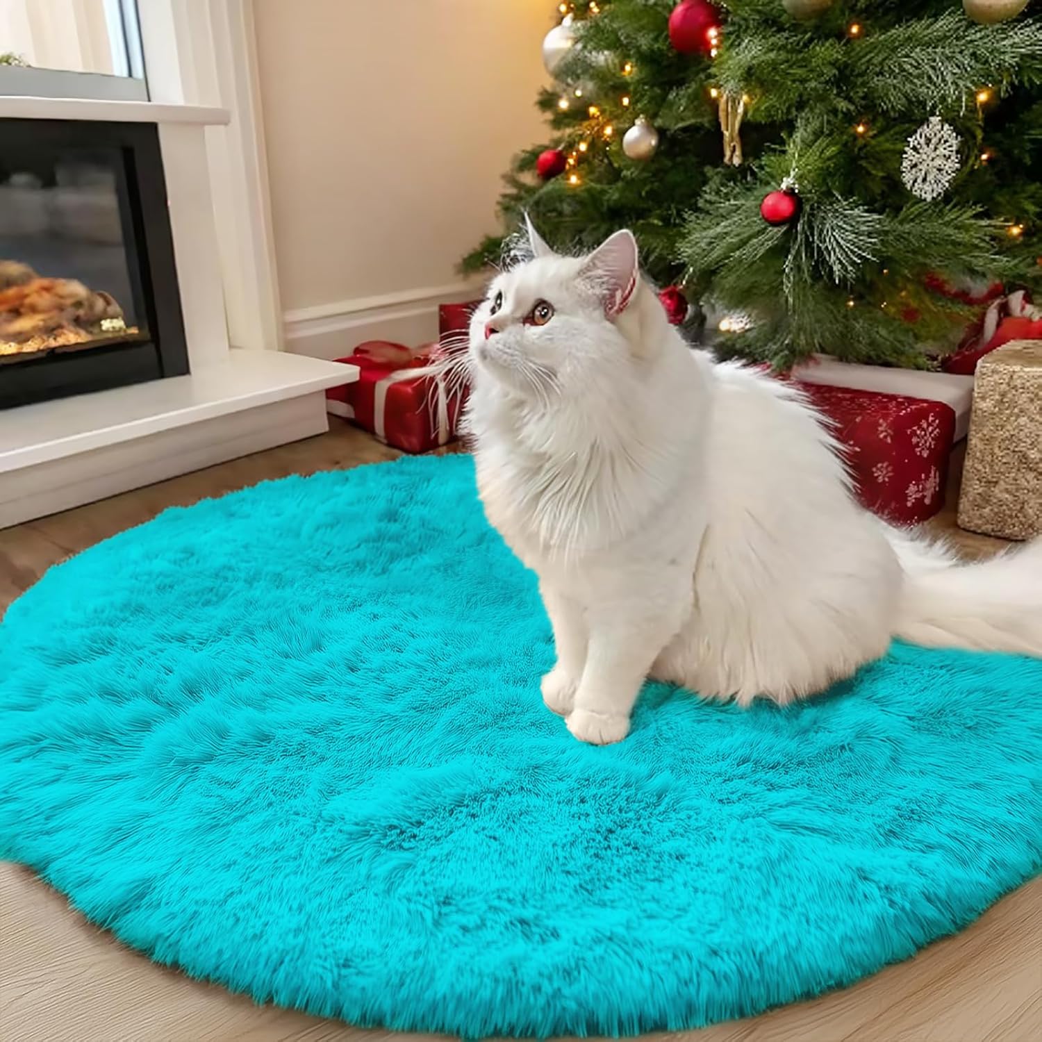 OLANLY Teal Blue Round Rug - Soft, Fluffy Shaggy Carpet for Bedroom & Living Room | 3 ft Circle Area Rug