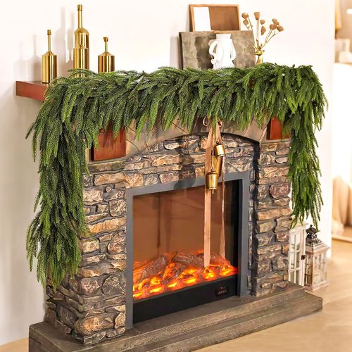 2PCS 6FT Christmas Norfolk Pine Garland, Real Touch Artificial Greenery Garland for Table, Mantle, Wall, Indoor, Outdoor Holiday Decorations