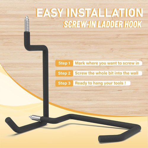 **Skiennix Heavy-Duty Screw-In Ladder Hooks - 4PC Black Wall Mount Storage for Bikes, Ladders & More**