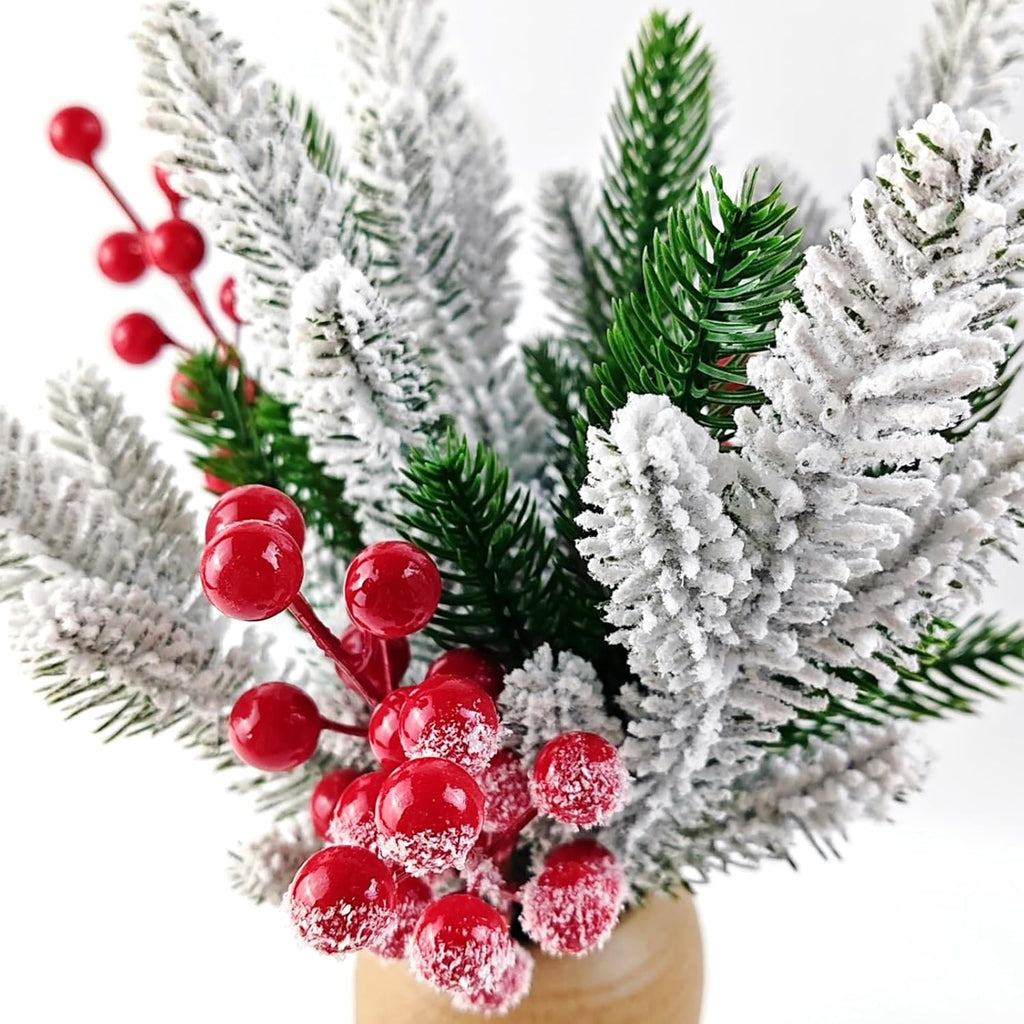 NSBELL Artificial Flocking Pine Picks - 20PCS 11.8-Inch Christmas Greenery for Wreaths & Holiday Decor