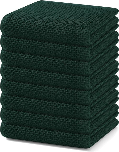 Homaxy 100% Cotton Waffle Weave Kitchen Dish Towels - Ultra Soft & Absorbent, 13 x 28 Inches, 8-Pack | Blackish Green