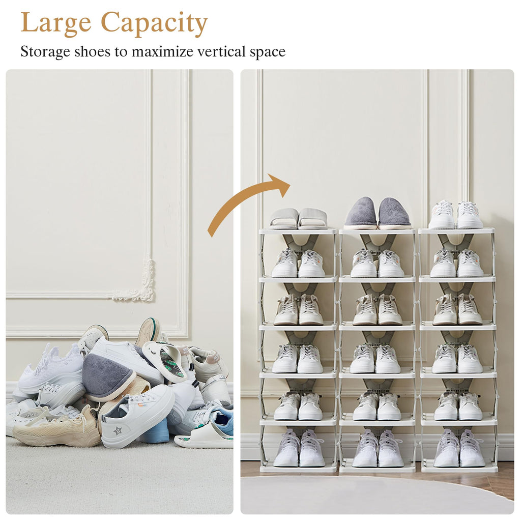 VECELO 6 Tier Vertical Narrow Shoe Rack, Free Standing Shoe Racks, Skinny Shoe Shelf Easy Assembly, Compact Shoe Organizer Space Saving for Small Spaces, Entryway, Garage, Front Door Entrance, Grey