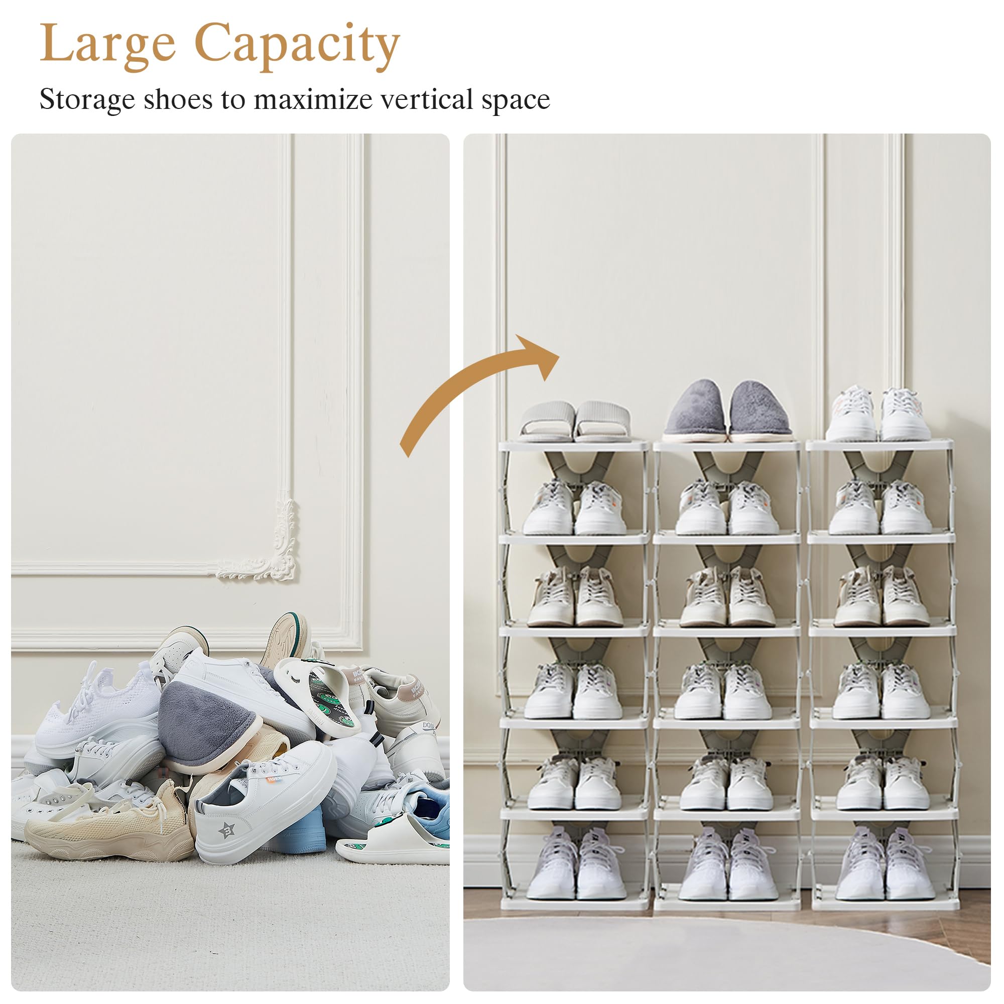 VECELO 6 Tier Vertical Narrow Shoe Rack, Free Standing Shoe Racks, Skinny Shoe Shelf Easy Assembly, Compact Shoe Organizer Space Saving for Small Spaces, Entryway, Garage, Front Door Entrance, Grey