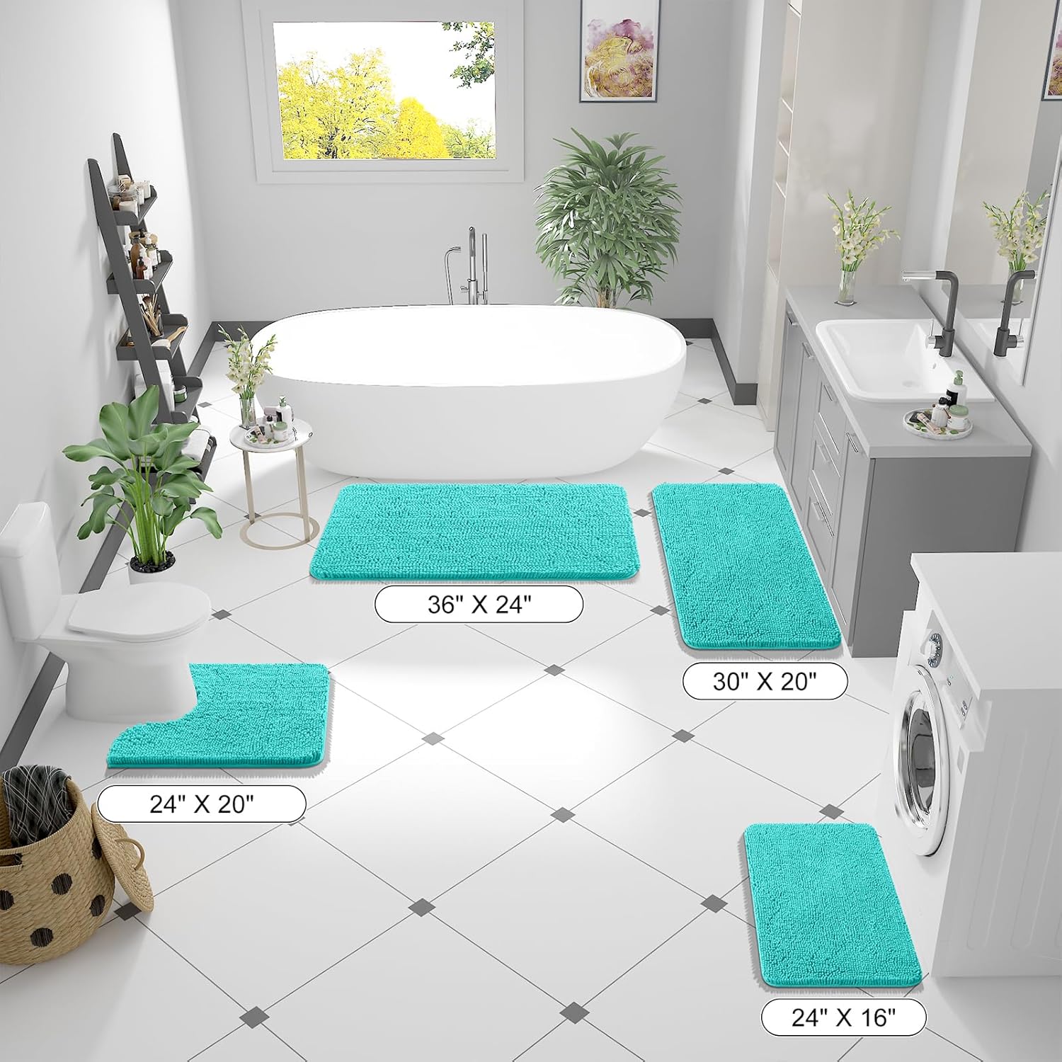 OLANLY Bathroom Runner Rugs - Extra Soft Chenille Bath Mats | Quick-Dry, Machine Washable, 44x24 Teal