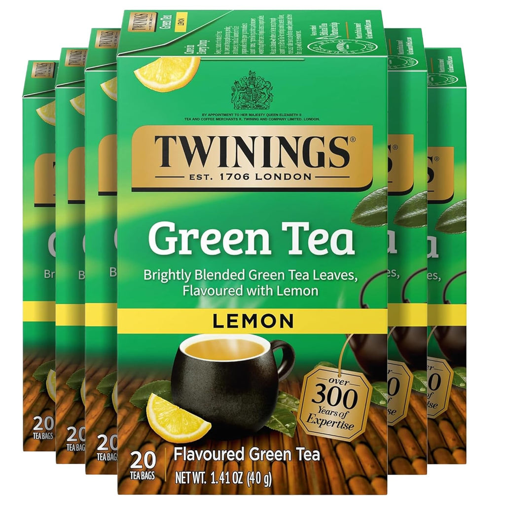 Twinings Green Tea - Zesty Lemon Flavor, Individually Wrapped, 20 Count (Pack of 6) - Enjoy Hot or Iced