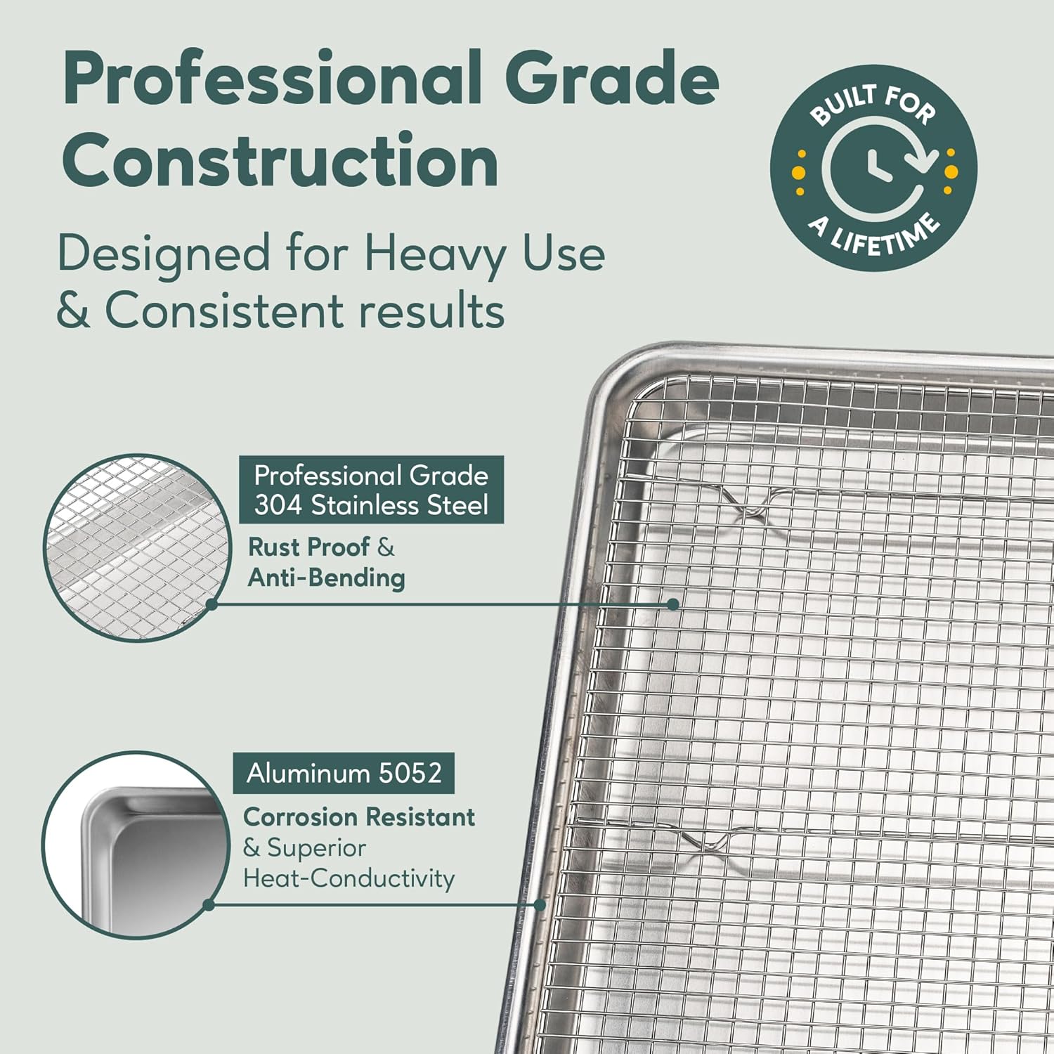 Ultra Cuisine Baking Sheet Set - Half Sheet Aluminum Pan with Stainless Steel Cooling Rack, 13 x 18 Inch, Easy Clean, Commercial Quality