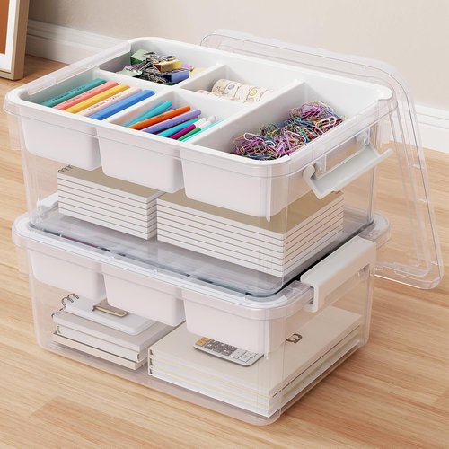 40Qt Stackable Storage Bins by [Brand Name] - Clear Plastic Organizers with Lids & Dividers | 2-Pack for Home & Car Organization
