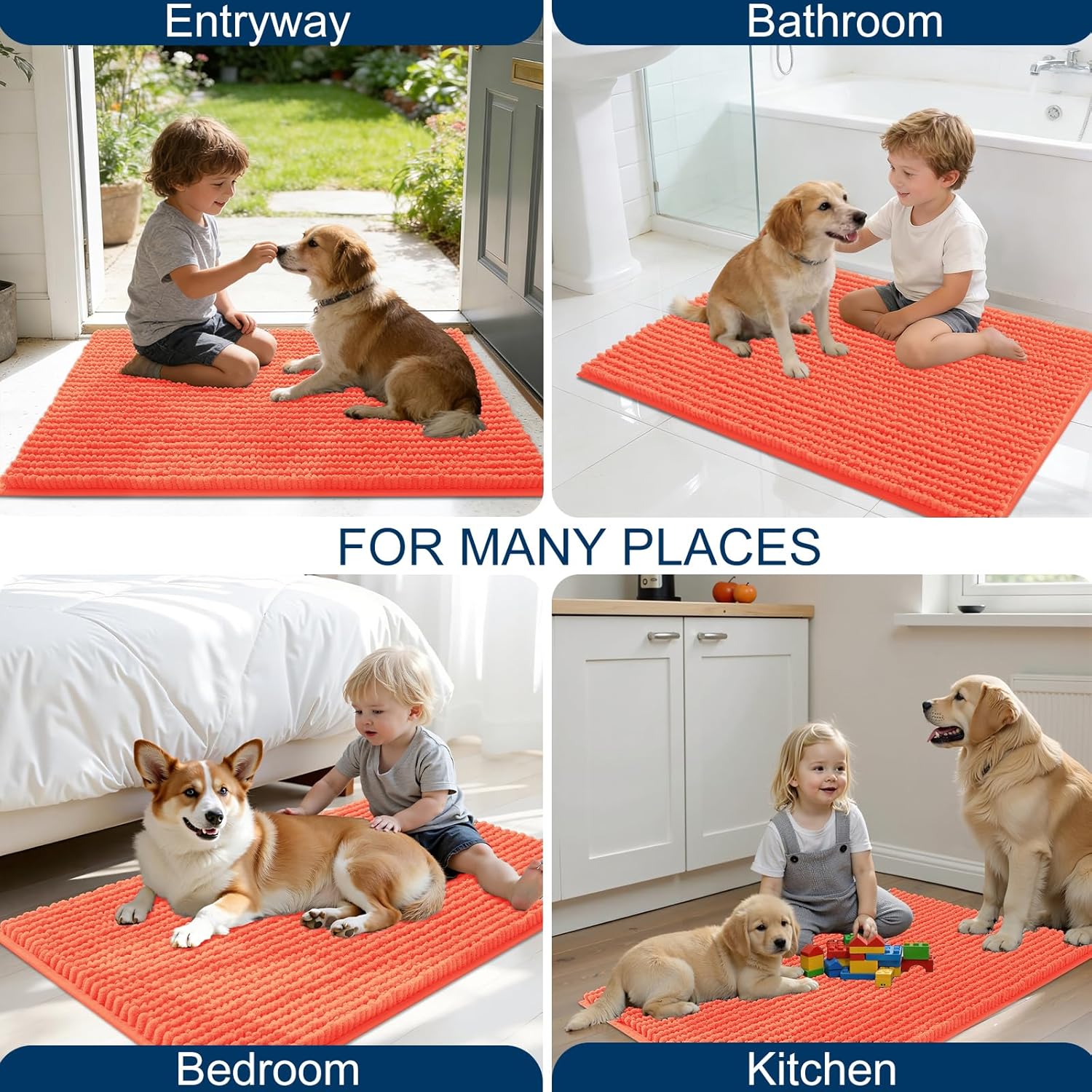 OLANLY Dog Door Mat - Ultra Absorbent Chenille Mud Doormat | Non-Slip & Washable 36x24 Coral