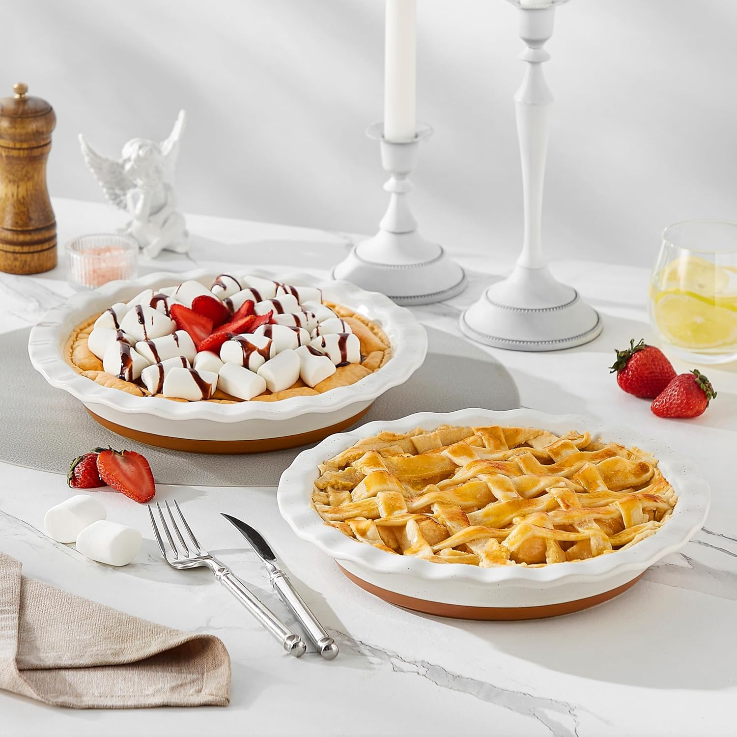 MALACASA Ceramic Pie Pan Set - Nonstick 9-Inch Deep Dish Baking Dish | Scratch-Resistant TARA Series