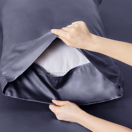 Bedsure Cooling Sheets - Twin Size, Breathable Rayon from Bamboo, Soft & Silky, Deep Pocket Up to 16 Inches, Dark Grey