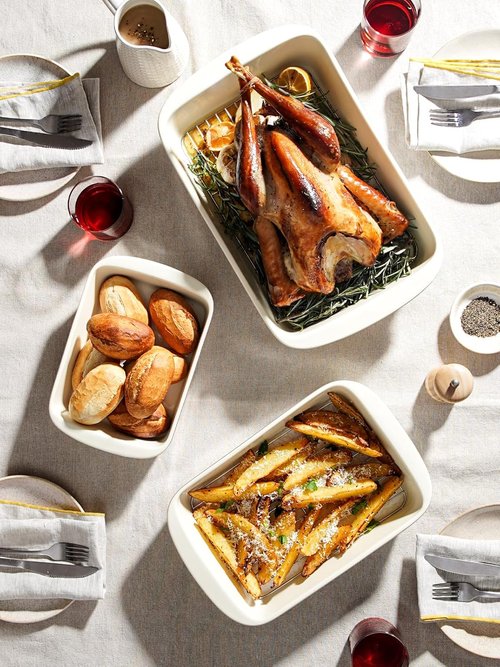 LE TAUCI Deep Casserole Dishes Set - 3-Piece Ceramic Baking Dish Set with Roasting Racks | Oatmeal Greige, Large Size