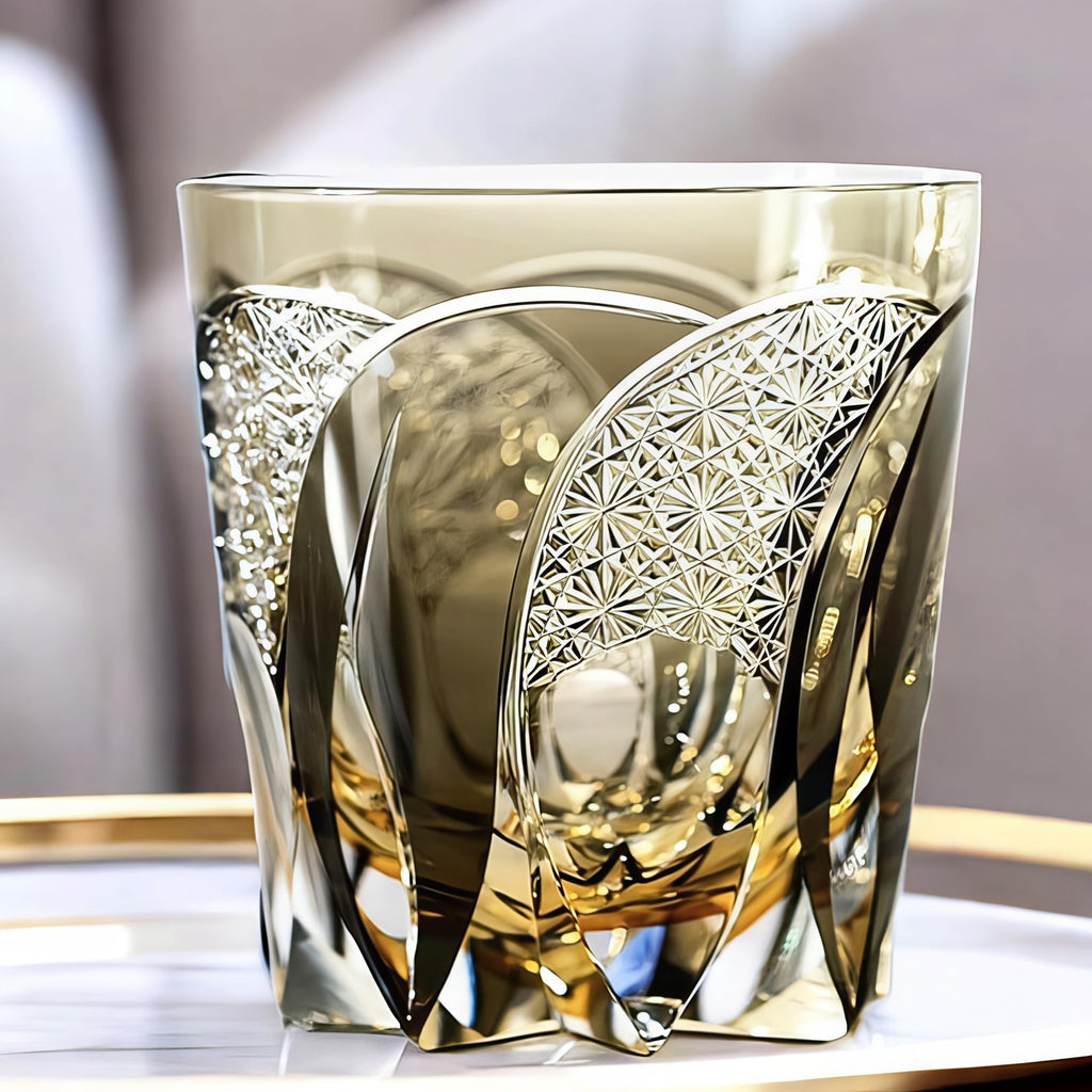 JEKE Hand Cut Crystal Whisky Glass 320ml Edo style Whiskey Glasses -Cocktail-Vodka-Beer Drinkingware Glasses IN GIFT CARTON (C)