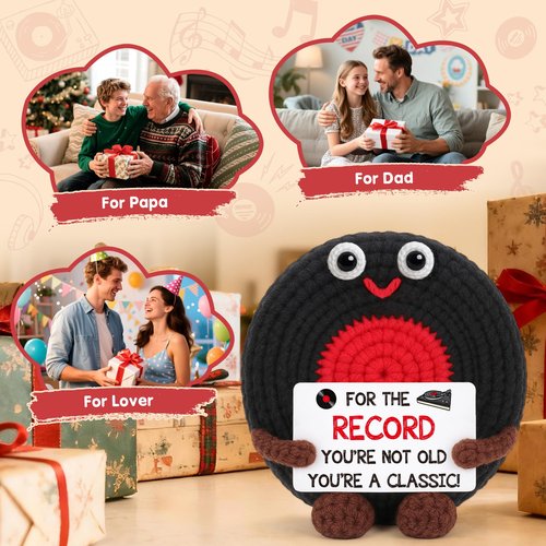 Vinyl Records Easter Basket Stuffers for Teens Boy Men Music Lover, Easter Birthday Gifts for Men Him Boyfriend Dad Coworker Boss Appreciation Gifts Anniversary Mens Gift Handmade Crochet Vinyl Record