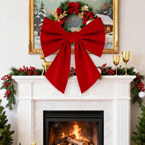Christmas Tree Topper Bow 16 x 22, Giant Bows Christmas Decorations, Velvet Bow Christmas Wreath for Home Wreath Wall Backdrop Birthday Wedding Party Decor (Velvet Red Bow)