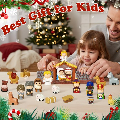 Furjane 24 Pcs Christmas Little Nativity Set Christmas Nativity Scene Resin Hand-Painted Nativity Set Figurines for Party Decorations Tabletop