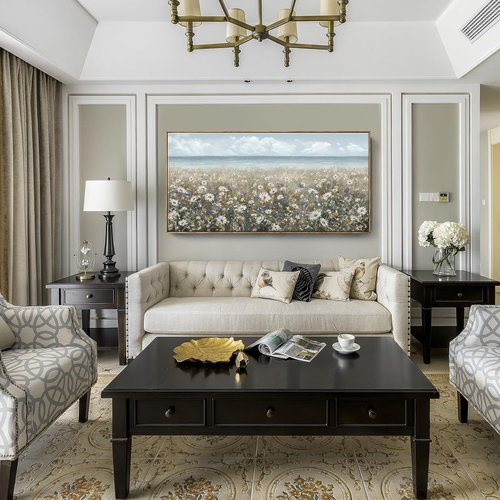 Amatop Oversized Wall Art - Extra Large Coastal Beach Canvas Print | Vintage Floral Ocean Decor