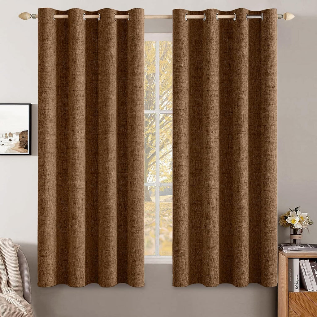 MIULEE Blackout Linen Curtains - 100% Thermal Insulated Grommet Drapes for Bedroom | 52 x 54 Inch (2 Panels)