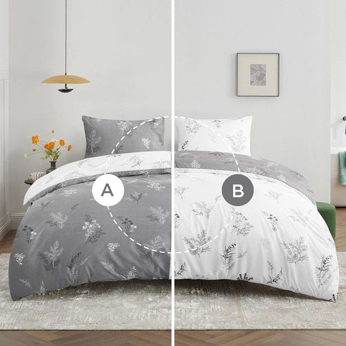 Bedsure Duvet Cover King Size - Reversible Floral Design | 3-Piece Grey Bedding Set with Zipper Closure & 8 Corner Ties